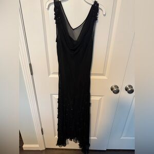 Vintage MixIt Black Silk Midi Gown Floral Beaded Appliqués Size 16